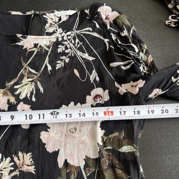 Lucky Brand Blouse Medium Dark Floral Black Pink Bell Sleeve Ruffle Whimsigoth - Picture 9 of 14